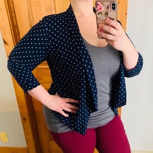 Maurice’s Navy polka dot open front blazer 2X